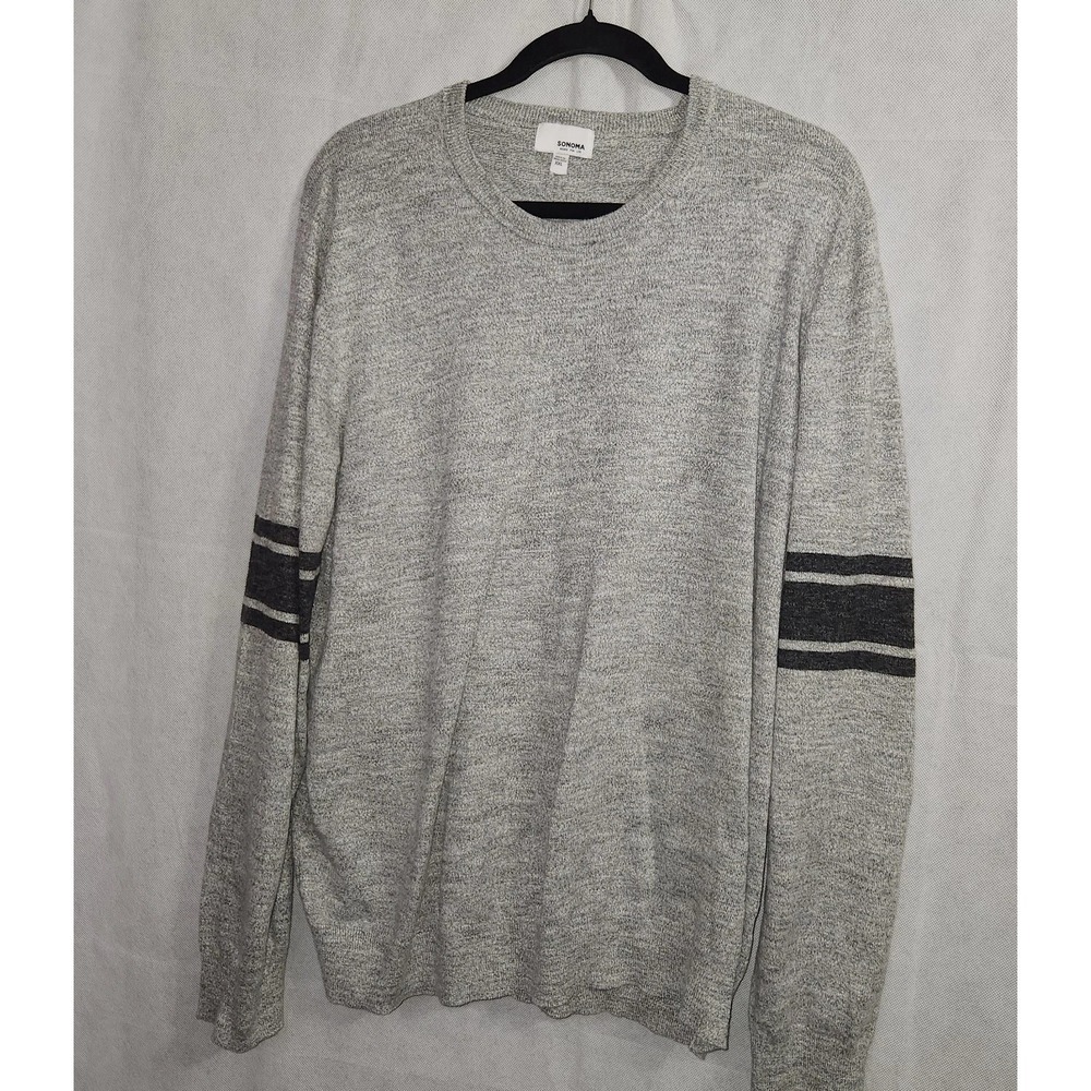 Sonoma Long Sleeve Crewneck Pullover Gray Sweater Size XXL Black Striped Sleeve
